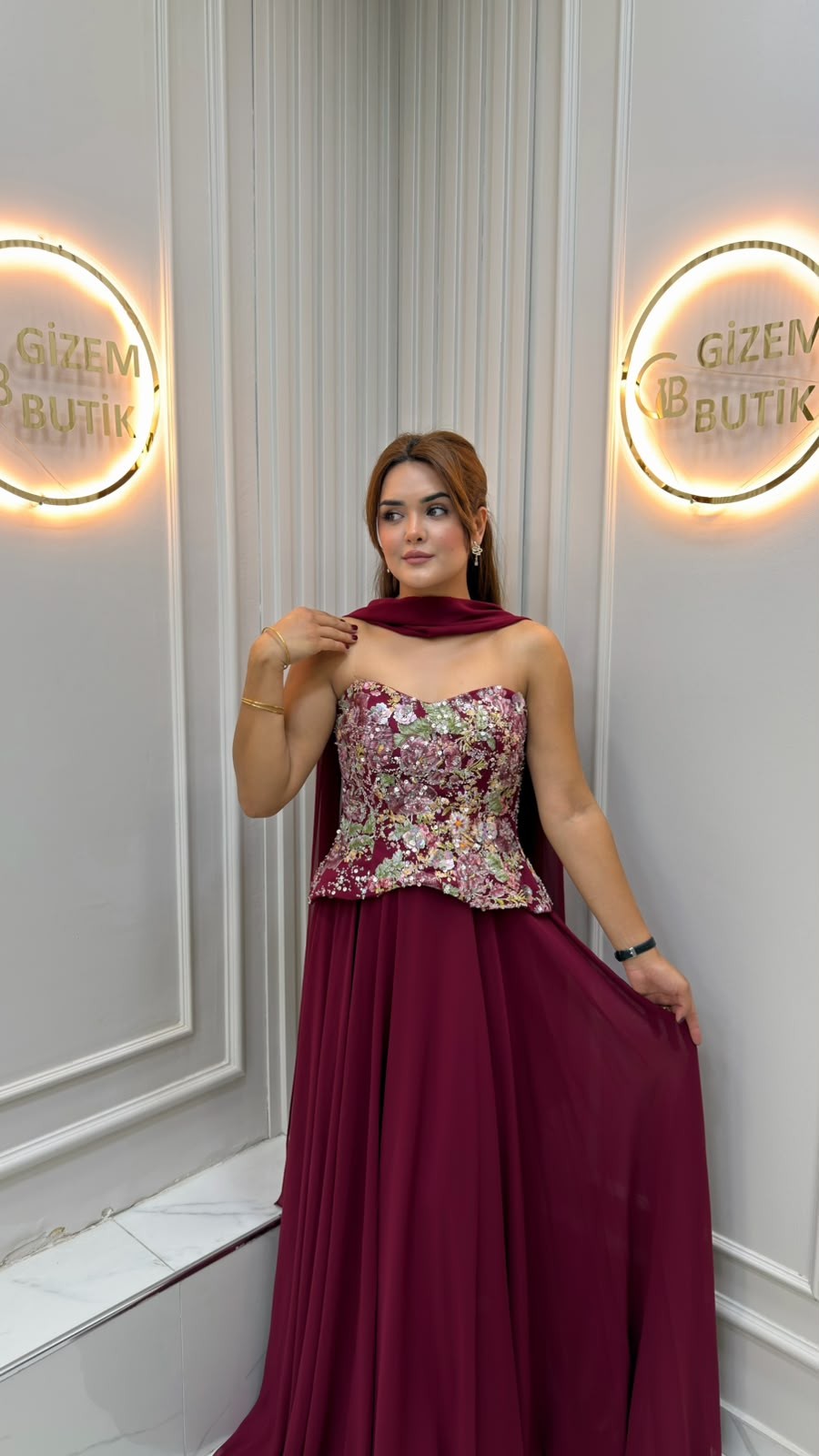 Golden Abiye Bordo